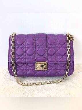 Dior Miss Purple Quilted Lambskin Chain Shoulder Bag with Gold Hardware